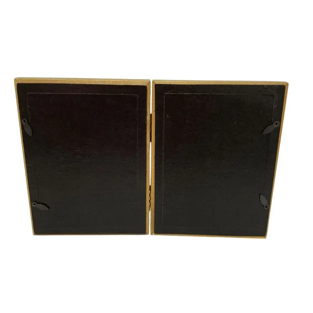 Gold Frame Double Photo Holder Textured Embossed Finish Art Deco Cottage Chic